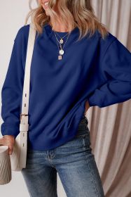Navy Blue Solid Color Drop Shoulder Terry Sweatshirt (size: (US 16-18)XL)