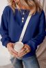 Navy Blue Solid Color Drop Shoulder Terry Sweatshirt