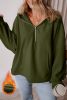 Moss Green Half Zipper Kangaroo Pockets Drop Shoulder Hoodie