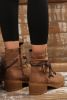 Chestnut Suede Woven Lace-up Strap Side Zip Boots