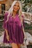 Pitaya Lantern Sleeve Tunic Babydoll Velvet Shirt