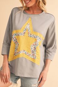 Medium Grey Floral Star Patched Exposed Seam Top (size: (US 16-18)XL)