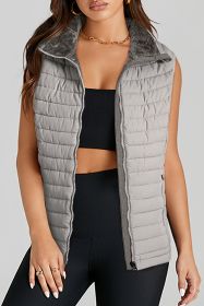 Silvery Plush Collared Quilted Zipped Puffer Vest (size: (US 4-6)S)