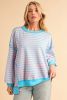 Pink Stripe Contrast Trim High Low Tunic Sweatshirt