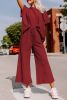 Red Dahlia Textured Loose Fit T Shirt & Drawstring Pants Set