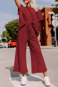 Red Dahlia Textured Loose Fit T Shirt & Drawstring Pants Set (size: (US 16-18)XL)