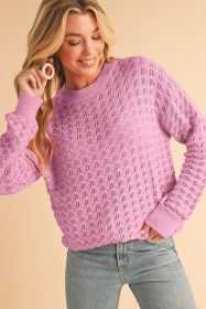 Pink Crochet Knit Drop Shoulder Sweater (size: (US 16-18)XL)