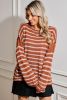 Brown Stripe Casual Round Neck Drop Shoulder Sweater