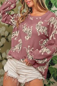 Rose Red Animal Print Drop Sleeve Pullover Sweatshirt (size: (US 16-18)XL)
