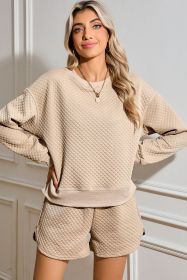 Parchment Diamond Quilted Plain Pullover and Shorts Set (size: (US 16-18)XL)