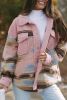 Pink Aztec Print Sherpa Splicing Buttoned Flap Pocket Coat