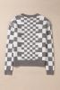 Gray Checkered Drop Shoulder Round Neck Sweater