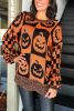 Orange Plaid Print Pumpkin Loose Halloween Sweater