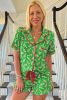 Green Christmas Candy Cane Print Ruffle Hem Pajama Set