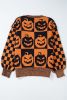 Orange Plaid Print Pumpkin Loose Halloween Sweater