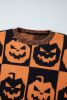 Orange Plaid Print Pumpkin Loose Halloween Sweater