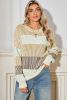 Brown Colorblock Lantern Sleeve Rib Knitted Sweater