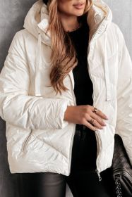 White Solid Quilted Hooded Zip Up Puffer Coat (size: (US 4-6)S)