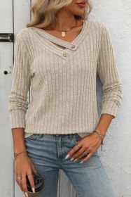 Apricot V-Neck Ribbed Long Sleeve Top (size: (US 4-6)S)
