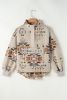 Apricot Geometric Print Collared Flap Pocket Sweatshirt