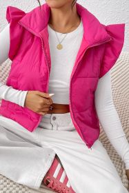 Rose Red Sleeveless Standing Collar Warm Vest Cotton Jacket (size: (US 16-18)XL)