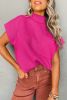 Rose Red Patch Pocket Ribbed Knit Short Sleeve Sweater