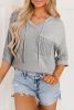 Light Grey Drawstring Short Sleeve Knit Hooded Top