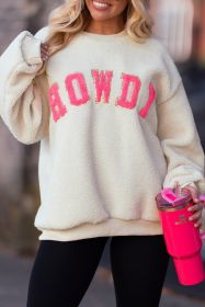Beige Sherpa HOWDY Patched Pullover Sweatshirt (size: (US 4-6)S)