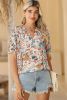 Multicolor Split V Neck Puff Sleeve Floral Print Blouse