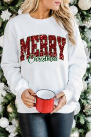 Beige MERRY Christmas Heat Transfer Printing Graphic Crewneck Pullover Sweatshirt (size: (US 16-18)XL)