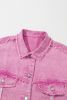 Pink Lace Patchwork Distressed Buttoned Denim Jacket