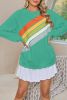 Mint Green Rainbow Colorblock Pullover Sweatshirt