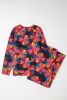 Black Plus Size Floral Printed Long Sleeve and Pants Loungewear Set