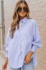 Light Blue Casual Striped Shirred Cuffs Shirt