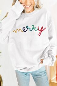 White Tinsel Merry Drop Sleeve Christmas Sweatshirt (size: (US 16-18)XL)