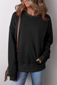 Black Kangaroo Pocket Loose Fit Drop Shoulder Sweatshirt (size: (US 16-18)XL)