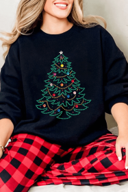 Black Rhinestone Christmas Tree Graphic Pullover Sweatshirt (size: (US 4-6)S)