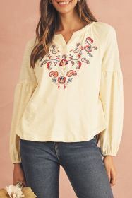 Apricot Paisley Floral Embroidered Notch V Neck Blouse (size: (US 4-6)S)