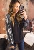 Black Ethnic Geometric Print Long Sleeve Top