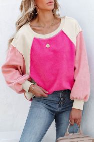 Rosy Colorblock Patchwork Plush Pullover Sweatshirt (size: (US 16-18)XL)