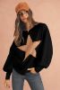 Black Studded Star Graphic Oversized Top