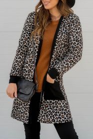 Black Leopard Patched Pocket Open Front Cardigan (size: (US 16-18)XL)