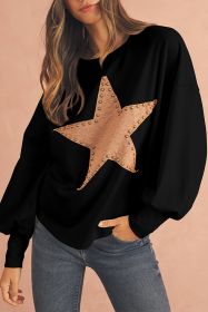 Black Studded Star Graphic Oversized Top (size: (US 16-18)XL)