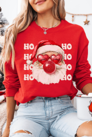 Red HO HO HO Bubble Nose Santa Claus Christmas Sweatshirt (size: (US 16-18)XL)