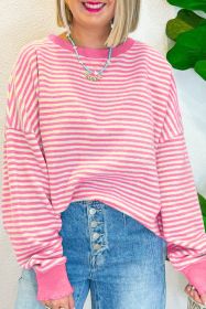 Pink Stripe Drop Shoulder Long Sleeve Top (size: (US 16-18)XL)