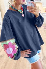 Sail Blue Flower Patchwork Exposed Seam Raglan Sleeve Top (size: (US 4-6)S)