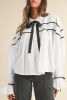 White Sweet Bowknot Button-up Long Sleeve Blouse