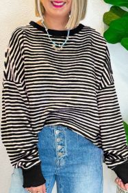 Black Stripe Drop Shoulder Long Sleeve Top (size: (US 16-18)XL)