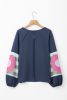 Sail Blue Flower Patchwork Exposed Seam Raglan Sleeve Top