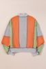 Light Grey Color Block Stitching Detail Half Zipper Sweatshirt